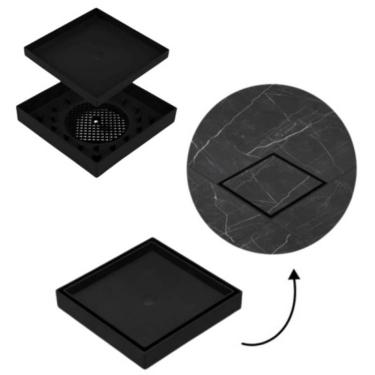 Imagem de Kit 03 Ralo 10x10 Preto Oculto Piso Porcelanato Inteligente