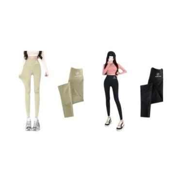 Imagem de Leggings Pretas Femininas De Cintura Alta M-XL, Calças Shark Com Efeit