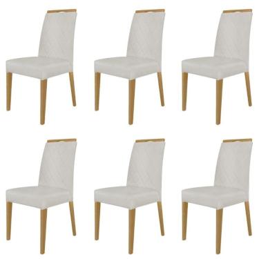 Imagem de Kit 6 Cadeiras De Jantar Estofadas Madeira Maciça Multimóveis Cr15022 Madeirado-Bege