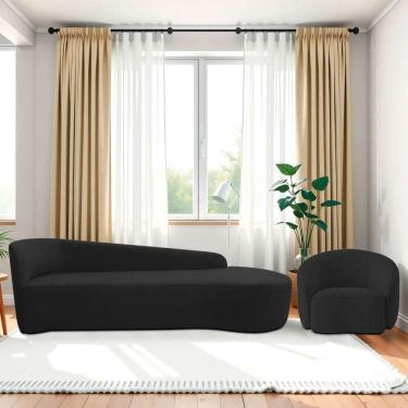 Imagem de Kit Divã Recamier Orgânico França 180cm Lado Direito E Poltrona Amore Bouclé Preto