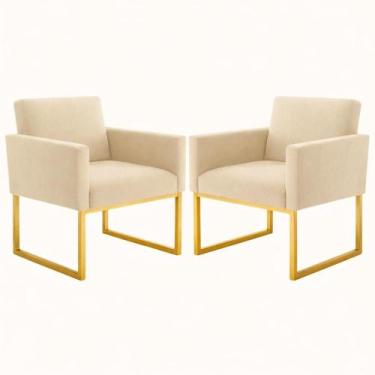 Imagem de Kit 2 Poltronas para Recepção Lina com Base de Ferro Dourado Resistent