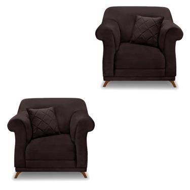 Imagem de Kit 2 Poltronas Sala De Estar Vênus Suede Marrom Café Pés Castanho Pallazio