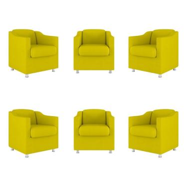 Imagem de Kit 6 Poltronas Decorativas Tilla Sala de Espera Suede Amarelo Balaqui Decor