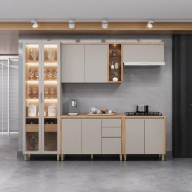 Imagem de Cozinha Modulada Allure Linea Brasil 5 Pecas MDF com Cristaleira LED e Armario Basculante A02M4