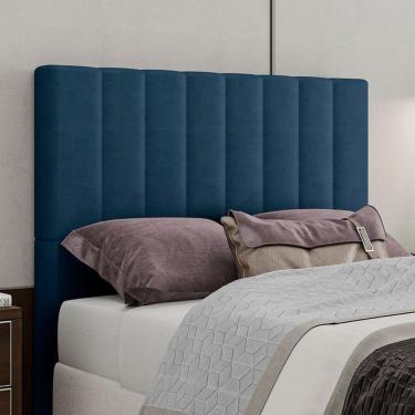 Imagem de Cabeceira Estofada Esmeralda Casal 140 Cm Veludo Azul Marinho Sonhar Estofados
