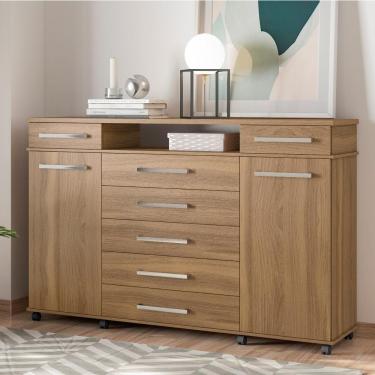 Imagem de Cômoda London 7 Gavetas em MDP com Puxadores e Acabamento Fosco Amêndoa para Quarto Org...