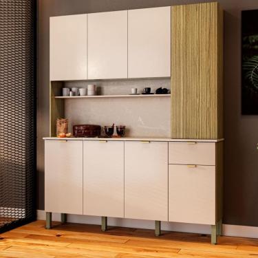 Imagem de Armario de Cozinha Compacta York 8 Portas 1 Gaveta em MDF 161cm Amadeirado Fosco