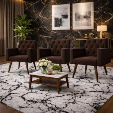 Imagem de Kit 3 Poltronas Capitonê Confortáveis Loja Recepção Sala - Móveis Mafe