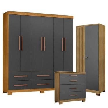 Imagem de Guarda Roupa Casal New Kansas com Cômoda 4 Gavetas New e Armário Multi