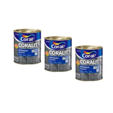 Imagem de Kit 3 Tinta Antiferrugem Esmalte Ferrolack Cinza 900ml Coral - Geral