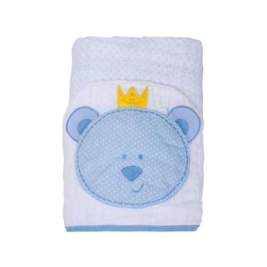 Imagem de Toalha de Banho Bebê com Capuz Bordada - 100% Algodão Azul Papi Toys U