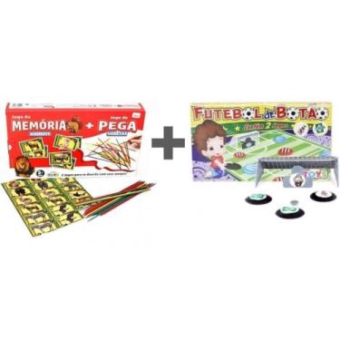 Imagem de Kit Com 02 Jogos Pega Vareta C/21 + Jogo DA Memoria Animais + Futebol 