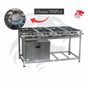 Imagem de Fogão Industrial 8 Bocas Inox CHAMA TRIPLA(8) c/ Forno Leona