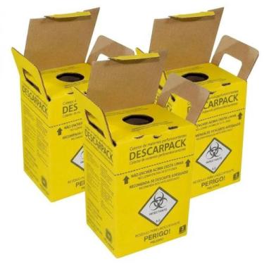 Imagem de Coletor Para Materiais Perfurocortantes 3L Com 3 unidades - Descarpack