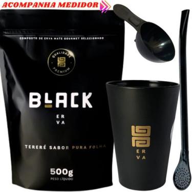 Imagem de Kit Tereré Black Erva Mate 500g Copo Acrílico Caldereta Preto Bomba Cl