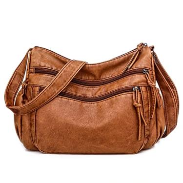 Imagem de Bolsa Feminina Transversal Vintage Multi Bolso Para as Mulheres Bolsa de Ombro Crossbody Bolsa de Mão (Marrom)