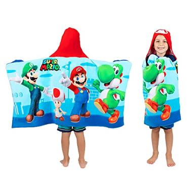 Imagem de Super Mario Toalha de banho/piscina/praia de algodão macio Terry com capuz, 61 cm x 127 cm, da Franco Kids