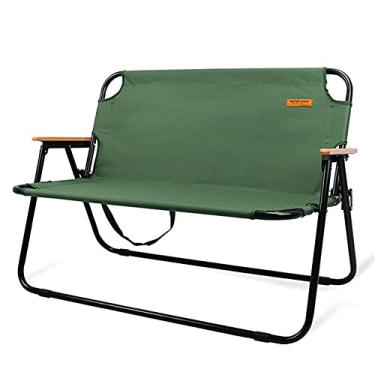 Imagem de GQYYS Cadeiras de acampamento dobráveis, cadeira de acampamento dupla para uso ao ar livre com apoios de braço, cadeira de pesca portátil dobrável de 2 lugares, capacidade máxima de 180 kg, ideal para o verão para ir à praia, tomar sol, pesca, festas
