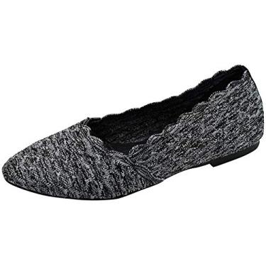 Imagem de Skechers Women's Cleo-Scalloped Knit Skimmer Ballet Flat, Black/Charcoal, 8.5 M US
