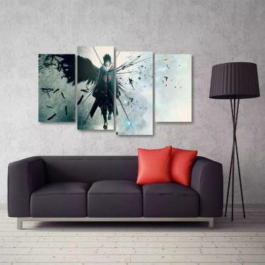 Imagem de Quadro Decorativo Sasuke Uchiha Mosaico Em Tecido 4 Peças 1
