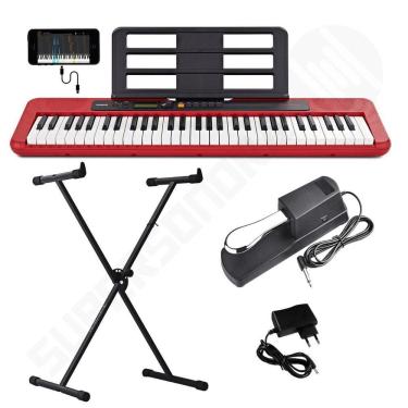 Imagem de Kit Teclado Musical CASIOTONE CT-S200 CASIO Vermelho APP Chordana Play + Suporte X + Pedal