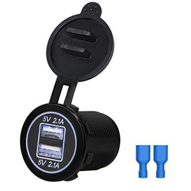 Imagem de Linkstyle Tomada de carregador USB dupla de 12 V 4,2 A à prova d'água, luz indicadora de LED branca e duas portas de carregamento 12 V, carro, trailer, barco, motocicleta, móvel