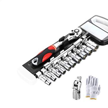 Imagem de HIOD Conjunto de soquetes de chave catraca de 1/4 pol. Ferramenta de combinação de soquete métrica com soquete, caixa de armazenamento, 12 peças