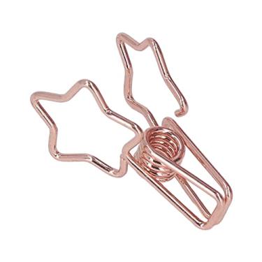 Imagem de Grampos de Fichário, 100 Pcs Protable Criatividade Simples Forma de Estrela Cauda Longa Grampos de Fio de Cauda Longa Bonito Desenhos Animados Oco Forte Força de Aperto Grampos de Papel de Metal (Rosa ouro)