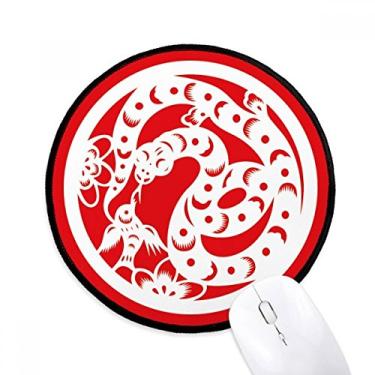 Imagem de Tapete de rato de arte do zodíaco de cobra com corte de papel para mesa de escritório tapete redondo para computador