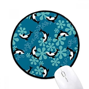 Imagem de Mouse pad de desenho animado golfinhos baleias ondas azuis tapete redondo de escritório para computador