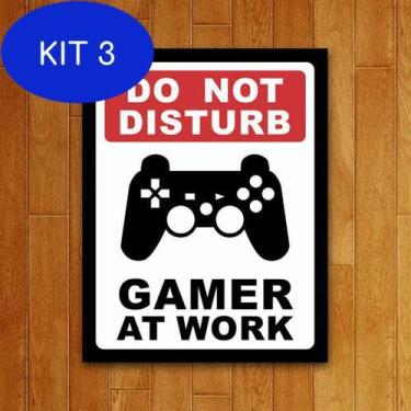 Imagem de Kit 3 Placa Decorativa - Gamer At Work Ps - Legiao Nerd