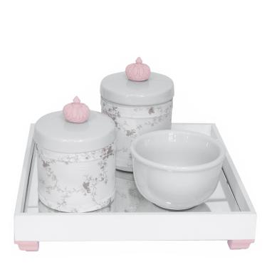 Imagem de Kit Higiene Espelho Potes, Molhadeira e Capa Coroa Rosa Quarto Bebê Menina