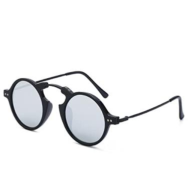 Imagem de Óculos de sol vintage pequenos redondos Steampunk Óculos de sol masculinos Punk para mulheres com caixa Óculos, prata, sem caixa