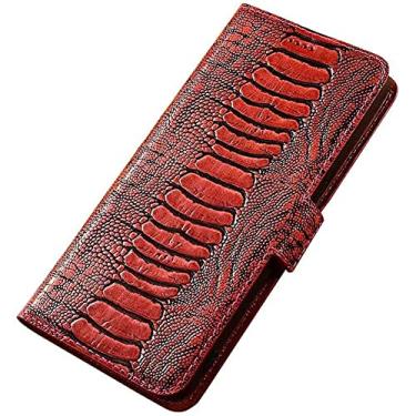 Imagem de EIDKGD Capa para iPhone 12 Pro (2021) 6,1 polegadas padrão avestruz capa de telefone de couro fólio flip botão magnético com 2 slots de cartão (cor: vermelho)