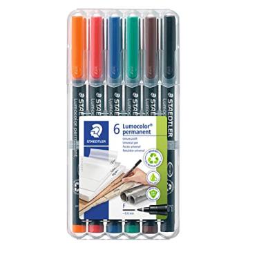 Imagem de STAEDTLER Caneta universal Lumocolor, ponta de feltro, marcador permanente, caixa com 6 canetas de cores sortidas, 0,6 mm 318 WP6