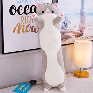Imagem de VELIHOME Adorável boneca de gato de pelúcia, linda boneca de pelúcia com desenho de gato, almofada de pelúcia macia, brinquedo de almofada de dormir para crianças, namorada