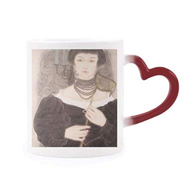 Imagem de Caneca preta com pintura chinesa sensível ao calor Caneca vermelha que muda de cor