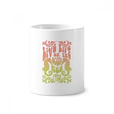 Imagem de Hippocampus Marine Life Suporte de caneta com padrão colorido para escova de dentes Caneca de cerâmica com suporte para lápis