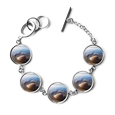 Imagem de DIYthinker Bracelete com pingente de corrente com imagem da natureza e conchas de água do oceano