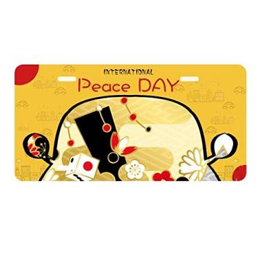 Imagem de DIYthinker Placa de licença com estampa de flores geométricas Sakura dourada Decoração de carro Dia da Paz