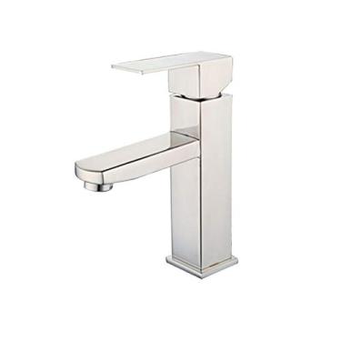 Imagem de Torneira misturadora para pia de banheiro com torneira misturadora de pia de banheiro com alça única para torneira de lavatório, aço inoxidável sem chumbo, níquel escovado