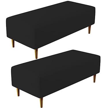 Imagem de Kit 02 Puffs Decorativos Sala de Estar Bali W01 Pés Palito 120x50 cm Suede Preto - Lyam Decor