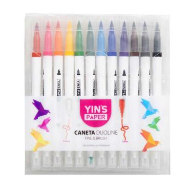 Imagem de Caneta Pen Brush Dual Ponta Dupla e Ponta Fina 12 cores
