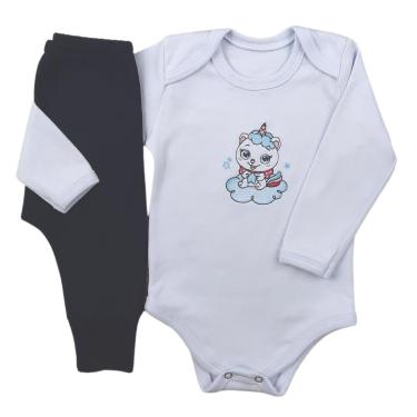 Imagem de Conjunto Body Manga Longa Bordado Gatinha 4 e Calça Suedine Mijão Culote - Roupa Bebê-Masculino