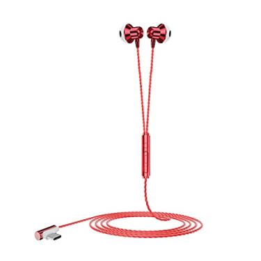 Imagem de Fones de ouvido universais para jogos, com fio, intra-auricular, controle com fio, estéreo, tipo C, fones de ouvido esportivos com microfone para celular, vermelho