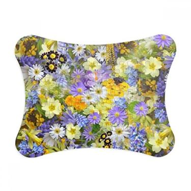 Imagem de Arbustos de flores azuis amarelas moldura de quebra-cabeça decoração de imagem ornamento de jogo de quebra-cabeça