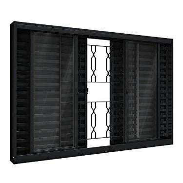 Imagem de Janela Veneziana de Aço 120 x 150 x 12 cm Preto 6 Folhas Grade Mosaico Riobras Pronta