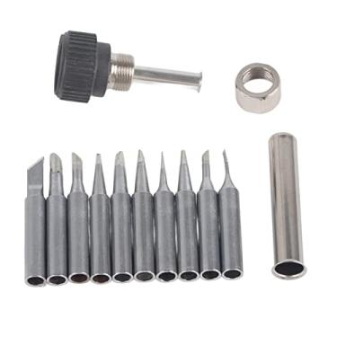 Imagem de 10 peças/conjunto de pontas de substituição de ferro de solda, pontas de ferro de solda de cobre 900M-T para ferramenta de estação de retrabalho de solda (10 pontas + 1 manga de retenção)