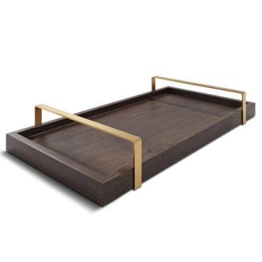 Imagem de Bandeja Decorativa 25x50cm Castanho Com Alça Cobre