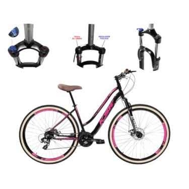 Imagem de Bicicleta Feminina 29 KSW Retro 27V Freio Hidráulico e Trava,15,Preto Rosa